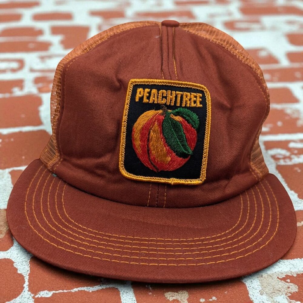 Vintage Peachtree Doors Patch Rust Orange Trucker‎ Snapback Hat USA Mesh